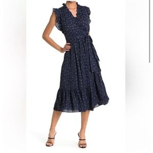Kate Spade Out West Wild Roses Ruffle Wrap Dress Adriatic Blue Women’s Size 6